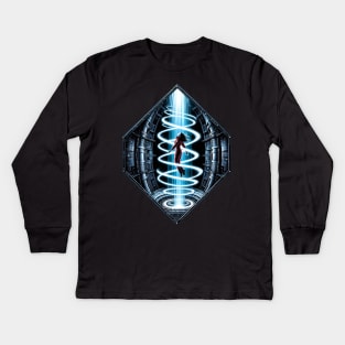 Cosmic Traveler Ascending Through a Vortex of Light - Sci-fi Kids Long Sleeve T-Shirt